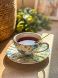 Blue Vintage Floral Ceramic Tea Cup