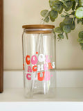 "Cool Teacher Club" Glass Cup With Straw