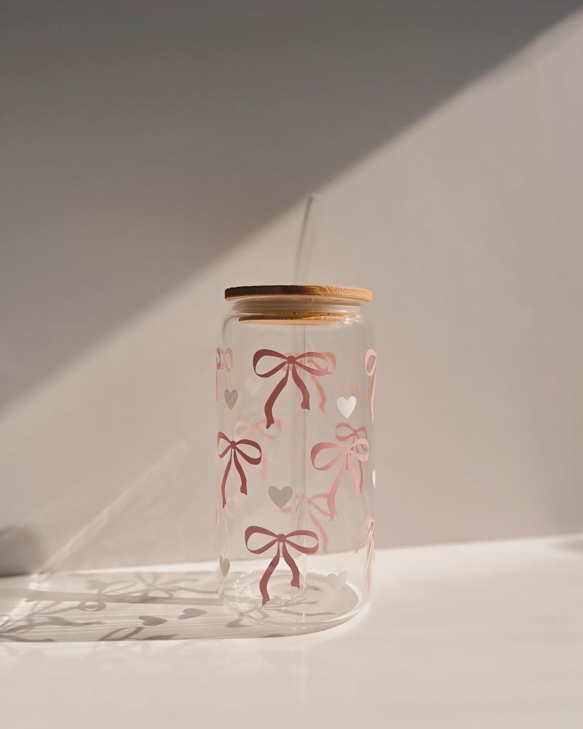 Bows Glass Cup With Straw