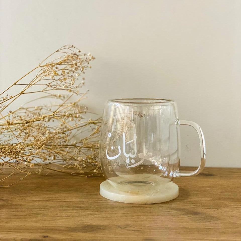 Custom Arabic Name Double Glass Cup