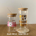 Custom Name & Snowflakes Glass Cup With Straw
