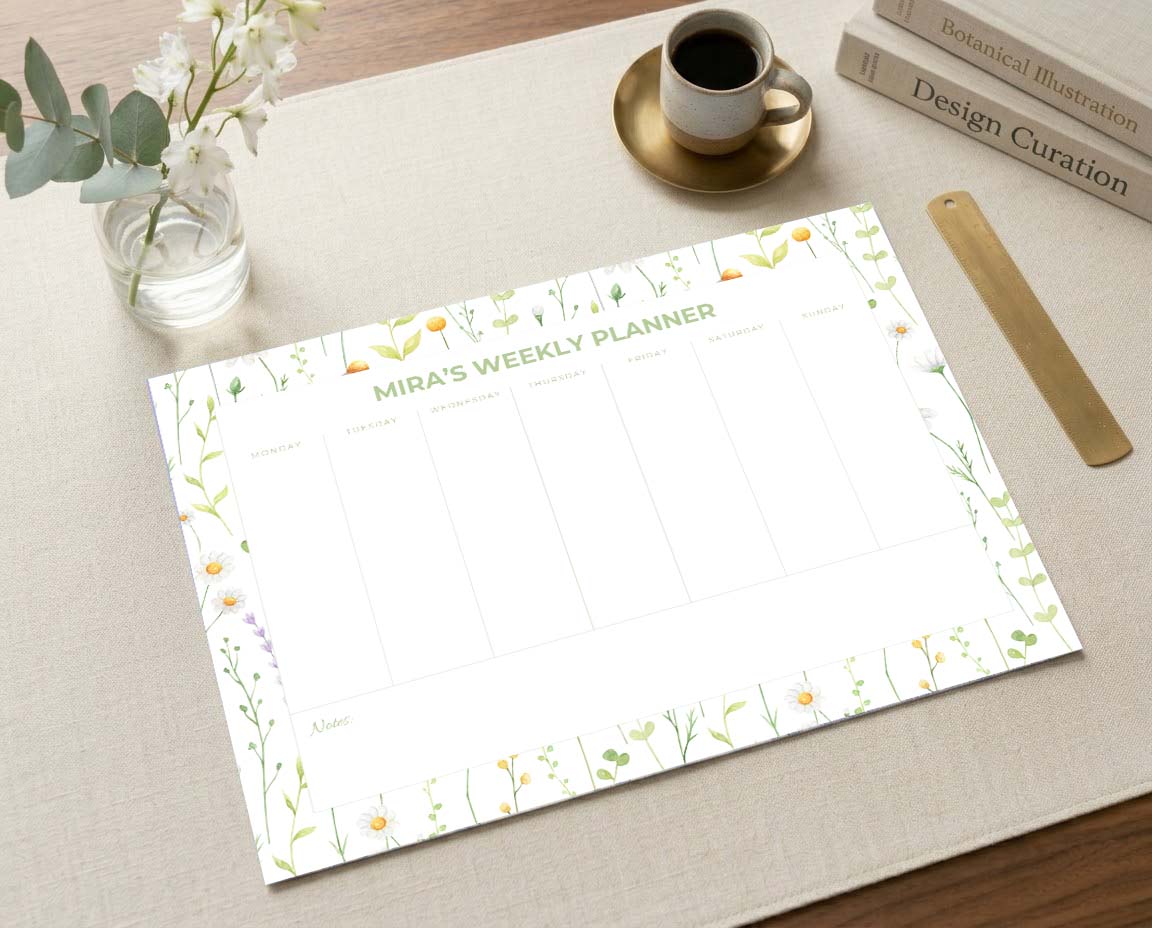 Custom Name English Garden Botanical Weekly Desk Planner